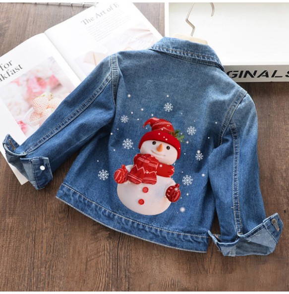 Autumn and winter Boys and Girls New Unicorn Excavator Cartoon Cute Print Polo Collar Long Sleeved Denim Coat for 2-10 Years