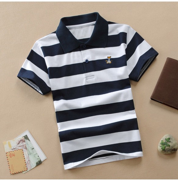 Kids Polo Shirts Summer Children's Short Sleeve Boys Top Polo Shirt Color Striped 2Y-12Y Teens Cotton Girls School Shirts