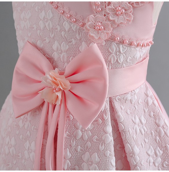 New 2023 Baby Girls High Quality Lce Flower Dress With Pearl Infant Kids First Princess Brithday Party Dress Toddler Clothing