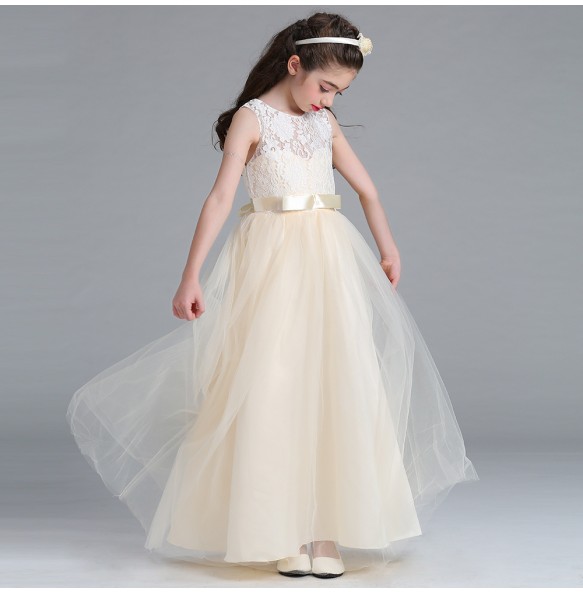 4-15 Years Kids Dress for Girls Wedding Tulle Lace Long Girl Dress Elegant Princess Party Pageant Formal Gown for Teen Children