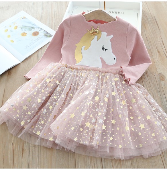 Baby Girls Unicorn Dresses Cartoon Children Lace Flower Sewater Knitted Dress Infant Kids Clothes Christmas Long Sleeve Clothing