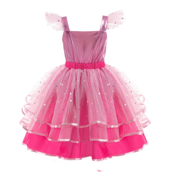 2024 Girls' New Barbie Bow Print Small Flying Sleeve Dress for Graduation Party Sweet and Cute Fashion Mesh Dress