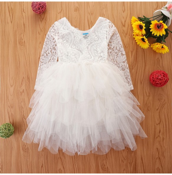 New 2024 Princess Baby Girl Lace Flower Party Dress Children Kids Vestidos Costumes Clothing for 2-10 years