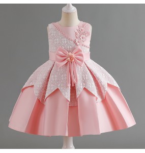 New 2023 Baby Girls High Quality Lce Flower Dress With Pearl Infant Kids First Princess Brithday Party Dress Toddler Clothing