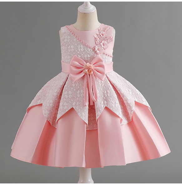 New 2023 Baby Girls High Quality Lce Flower Dress With Pearl Infant Kids First Princess Brithday Party Dress Toddler Clothing