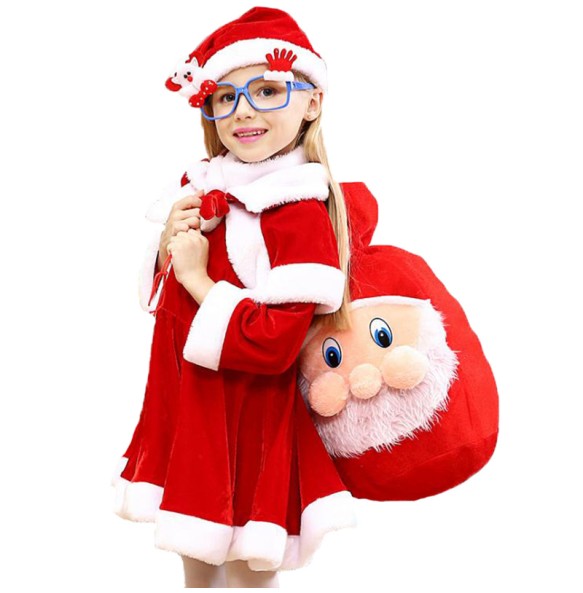 2 4 6 8 10 Years Christmas Costume Boys Girls Santa Claus Red Dress With Cloak Kids Children Clothing Girl's Clothes