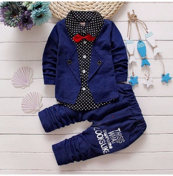 Toddler Boys Gentleman Clothes Set Kids Top T Shirt Blouse Stripe Pants Children Clothing Set Infant Birthday Christmas Costumes