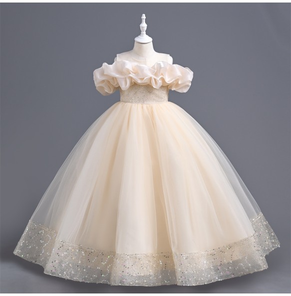 Baby Girls Flower Princess Ball Gown Party Lace Long Dress For Brithday Wedding Teenager Kids Christmas Dresses Children Clothes