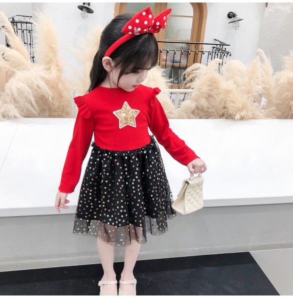 Baby Girls Spring Autumn Sweater Star Dress Infant Girl's Christmas Children Clothing Toddler Kids Dresses Clothes for 1- 6Years