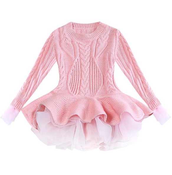 Baby Warm Girl Knitted Chiffon Dress Christmas Wedding Party Mini Tutu Dresses Winter Kids Girls Sweater Children Clothes Dress