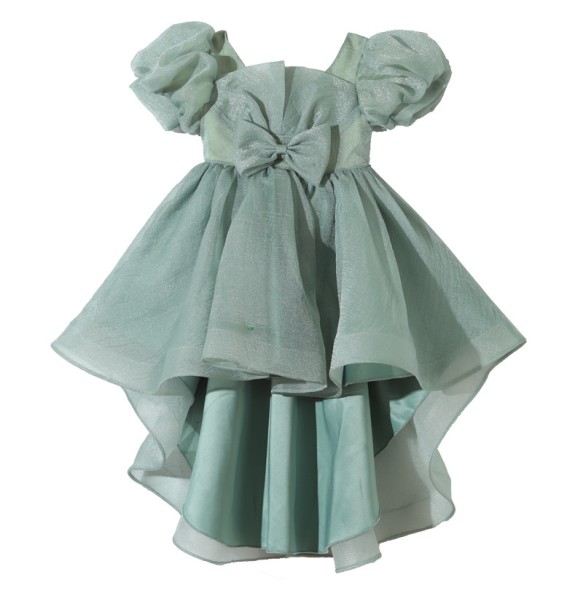 Summer New Kindergarten Children's Performance Dress Mesh Dress Bow Bubble Sleeves Fashion Tail Bubble Sleeves Dress