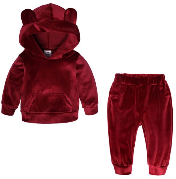 Baby Boys Girls Velvet Hooded Clothing Set Kids Jacket Coat Pants Suit for Sports Suits Tracksuits Toddler Children Clothes Set