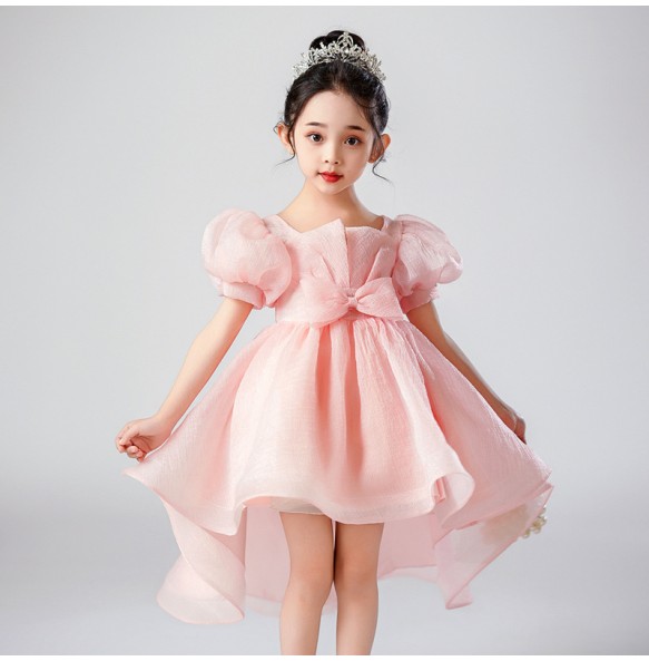 Summer New Kindergarten Children's Performance Dress Mesh Dress Bow Bubble Sleeves Fashion Tail Bubble Sleeves Dress