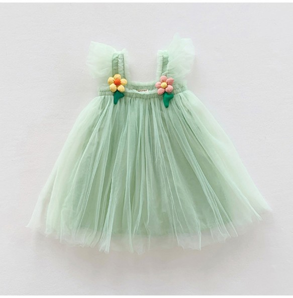 Summer Princess Girls Tulle Super Fairy Dresses Rainbow Flower Party Tutu Dress Children Mesh Puffy Birthday Vestidos Clothing