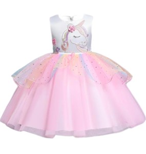 Baby Girls Rainbow Unicorn Flower Wedding Princess Party Tutu Dresses Children Kids Elegant Chirstmas Vestidos Costume Clothing