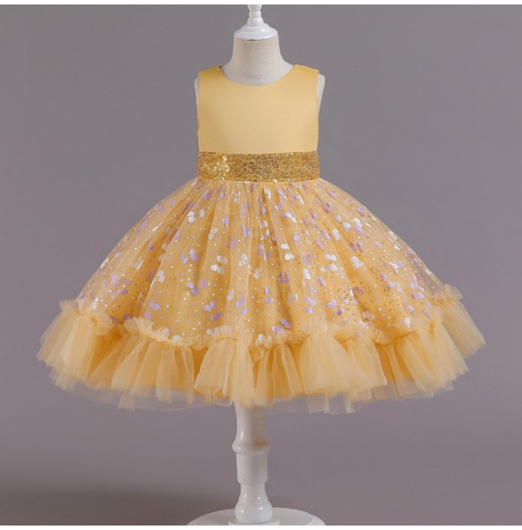 New Baby Kids Girls Elegant Printed Butterfly Flower Princess Party Tutu Dresses Children Sequins Wedding Evening Girl Clothes