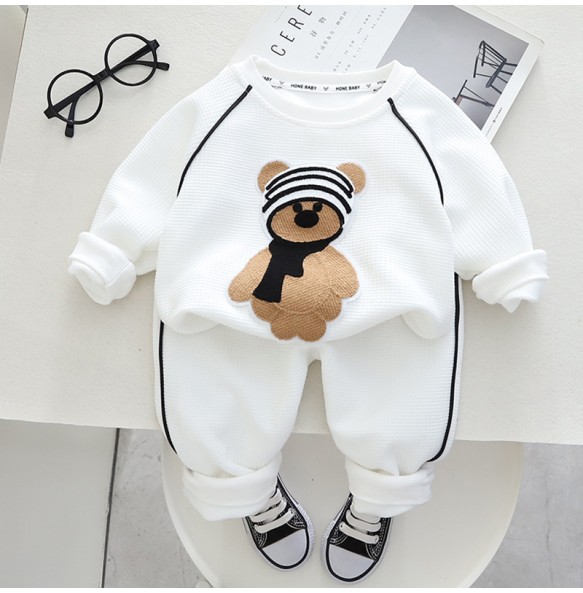 New Arrival Baby Boys Cartoon Bear Hoody T Shirt Pants Clothing Sets Toddler Kids Spring Autumn Causal Sport Clothes Sets