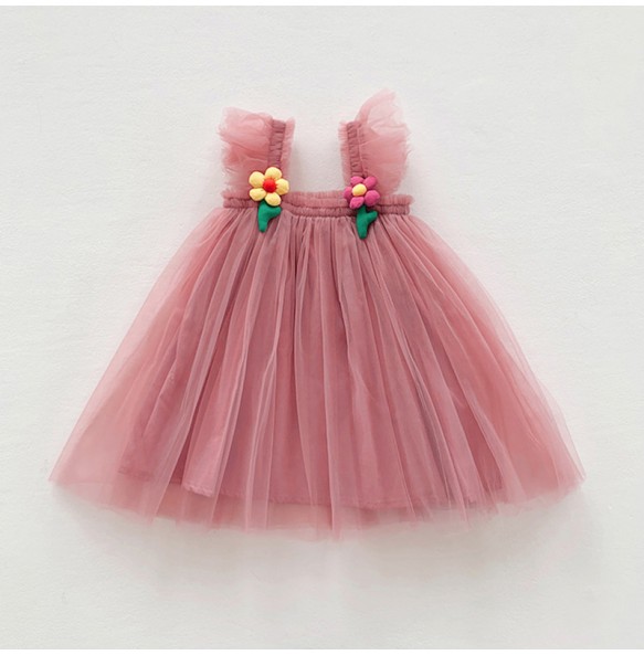 Summer Princess Girls Tulle Super Fairy Dresses Rainbow Flower Party Tutu Dress Children Mesh Puffy Birthday Vestidos Clothing