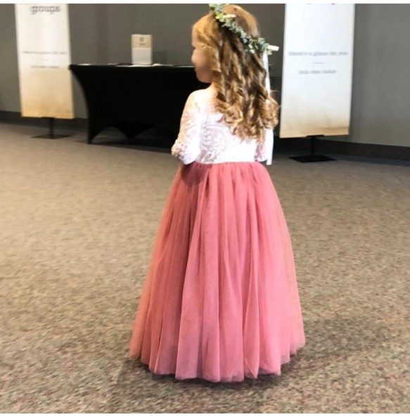 Long Sleeve Teenager Girls Lace Princess Dress Wedding Birthday Party Baby Kids Children Evening Dress for 2 4 6 8 10 12  14