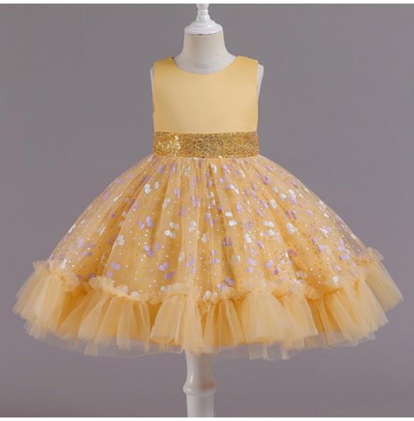 New Baby Kids Girls Elegant Printed Butterfly Flower Princess Party Tutu Dresses Children Sequins Wedding Evening Girl Clothes