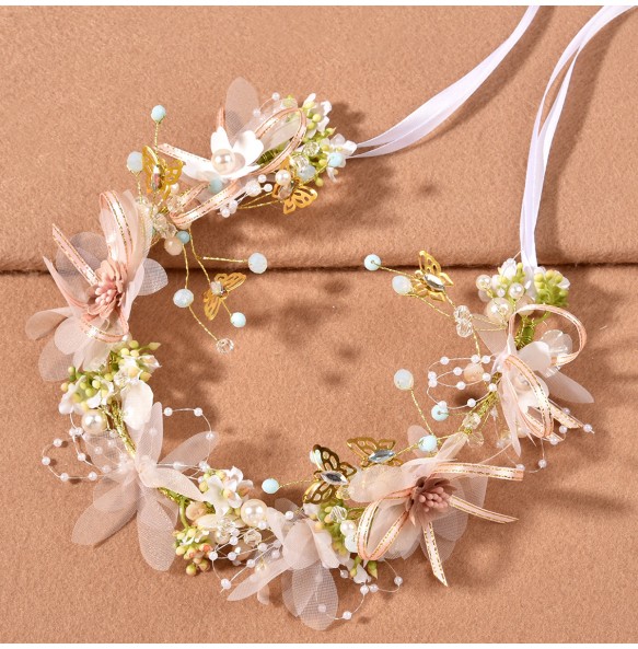 New Bohemian Imitated Pearl Crowns Girls Bridal Wedding Headband Floral Garland Romantic Wreaths Flower Headband for Girls Adult