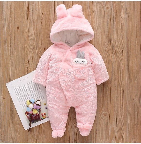 Autumn and Winter New Baby Plush Climbing Clothes Baby Warm and Thick Cartoon Dog Rabbit Cute Cotton Clothes for 0-2 Years