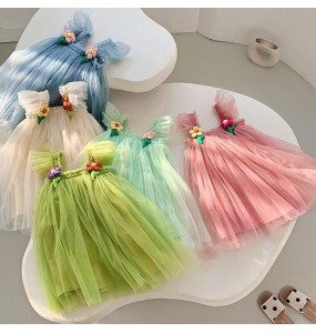 Summer Princess Girls Tulle Super Fairy Dresses Rainbow Flower Party Tutu Dress Children Mesh Puffy Birthday Vestidos Clothing