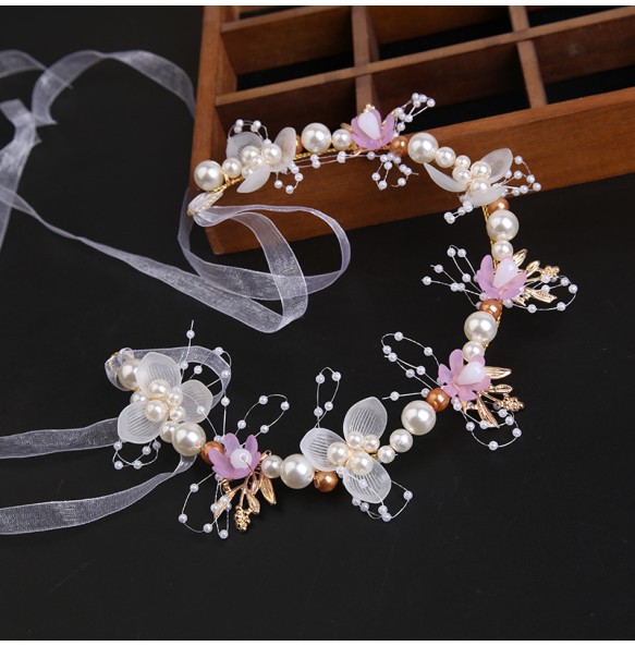 New Bohemian Imitated Pearl Crowns Girls Bridal Wedding Headband Floral Garland Romantic Wreaths Flower Headband for Girls Adult