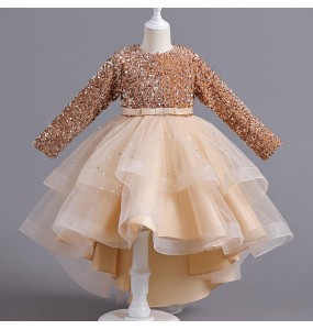 Flower Girls Princess Sequins Baby Wedding Christmas Party Trailing Dress Children Kids Elegant Vestidos Clothes for 3-12Years