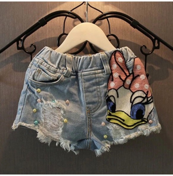 Baby Girl's Summer Cotton Denim Shorts Pants Toddler Kids Cute Swan Flower Soft Jeans for Teenager Girls Children Clothing