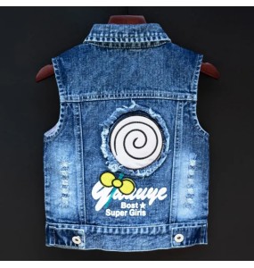 Baby Girl's Denim Cartoon Vest  Jacket Coat Outfits Toddler Kids Sequins Embroidery Girls Waistcoat Children Clothing Outerwear