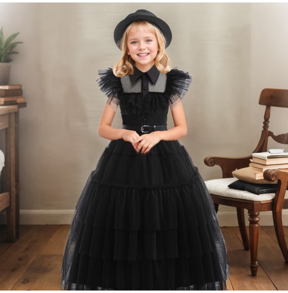 Wednesday Addams Costume Girls For Kids Addam 2024 Vestidos Mesh Party Dresses Carnival Costume Wowan Halloween Costume