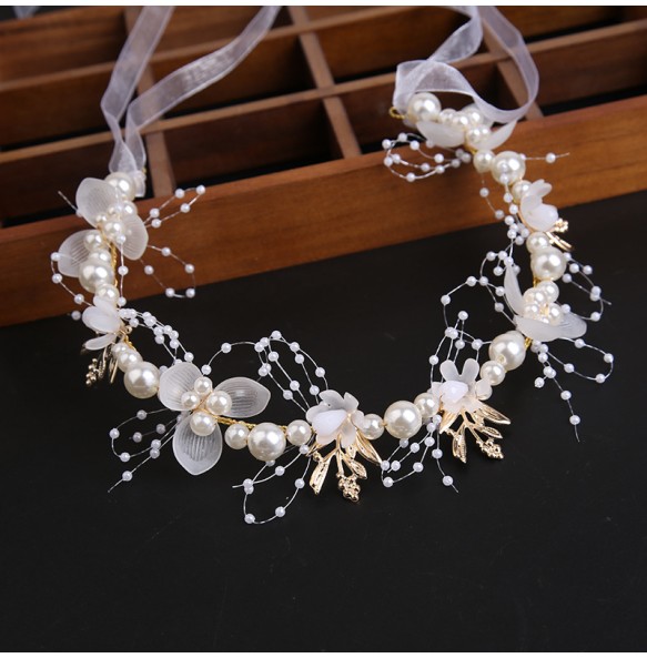 New Bohemian Imitated Pearl Crowns Girls Bridal Wedding Headband Floral Garland Romantic Wreaths Flower Headband for Girls Adult