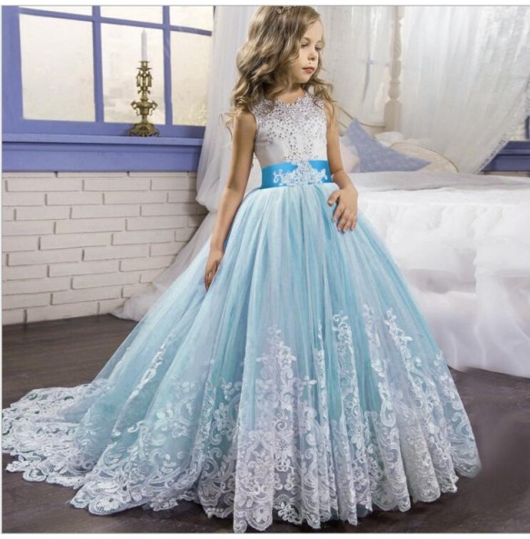 Girls Lace Flower Long Dress Kids Princess Wedding Party Dresses Children Christmas Clothes Clothing Vestidos For Thanksgiving