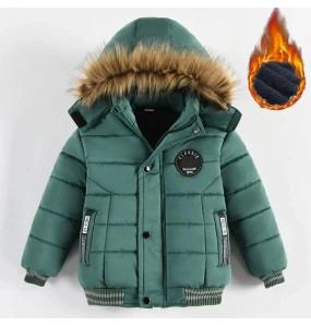 Boys and Girls Winter New Velvet Thickened Solid Hooded Long sleeved Sports Fashion Versatile Cotton Coat For 1-5 Years