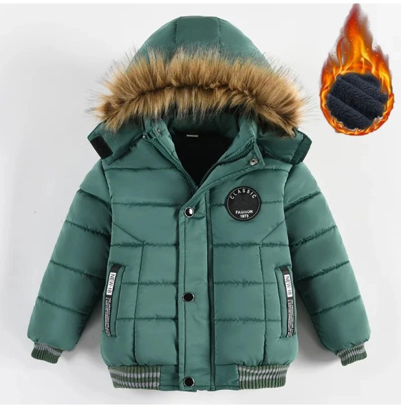 Boys and Girls Winter New Velvet Thickened Solid Hooded Long sleeved Sports Fashion Versatile Cotton Coat For 1-5 Years