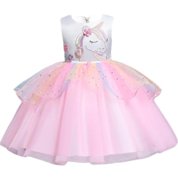 Baby Girls Rainbow Unicorn Flower Wedding Princess Party Tutu Dresses Children Kids Elegant Chirstmas Vestidos Costume Clothing