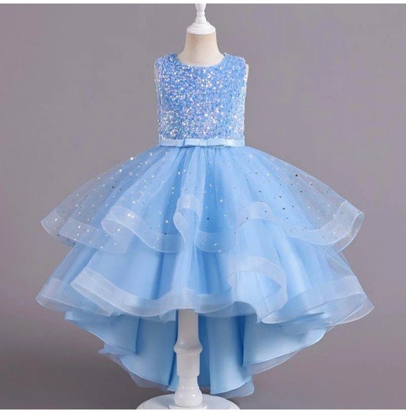 Flower Girls Princess Sequins Baby Wedding Christmas Party Trailing Dress Teenager Children Kids Elegant Vestidos for 3-15Years