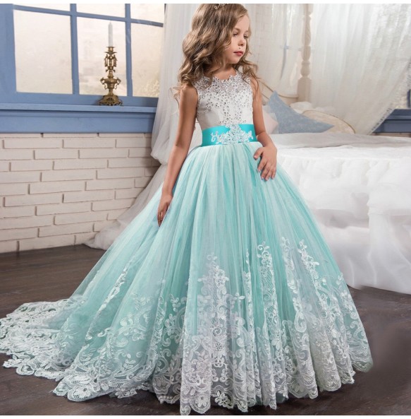 Girls Lace Flower Long Dress Kids Princess Wedding Party Dresses Children Christmas Clothes Clothing Vestidos For Thanksgiving