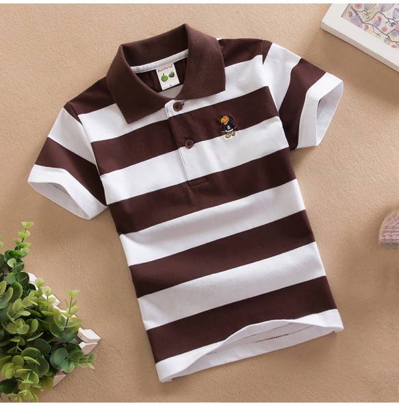 Kids Polo Shirts Summer Children's Short Sleeve Boys Top Polo Shirt Color Striped 2Y-12Y Teens Cotton Girls School Shirts