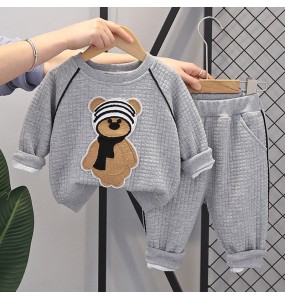 New Arrival Baby Boys Cartoon Bear Hoody T Shirt Pants Clothing Sets Toddler Kids Spring Autumn Causal Sport Clothes Sets