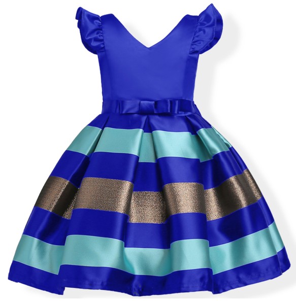 New Girls' Striped Small Flying Sleeve Bow Knot Colored Dress Birthday Party Wedding Flower Boy Sweet and Cute Dress