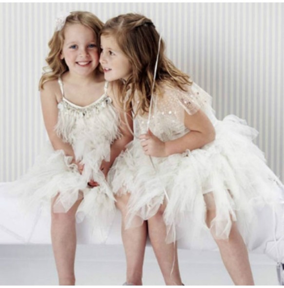 Big Size 2-12Yrs Kids Dresses Girls Elegant Feather Tassels Girls Wedding Party Dress Girls Princess Ball Gown Dresses Clothing