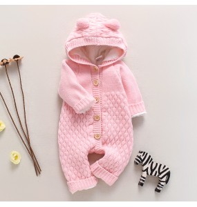 Winter Thick Warn Baby Kids Woolen Knitted Jumpsuit Infant Boys Girls Sweater Hoodied Cute Romper Toddler Outfits Clothing