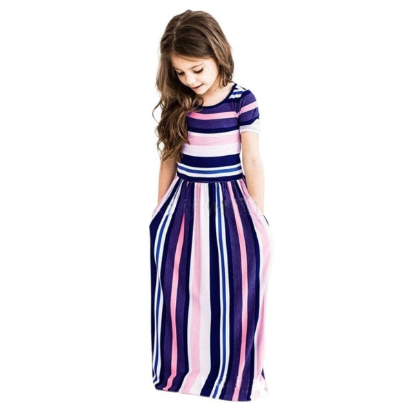 Baby Girl Striped Print Long Dress Toddler Girls Bohemian Flower Dress Kids Causal Clothes Polyester Soft Summer Beachwear Dress