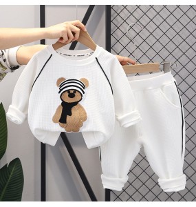 New Arrival Baby Boys Cartoon Bear Hoody T Shirt Pants Clothing Sets Toddler Kids Spring Autumn Causal Sport Clothes Sets