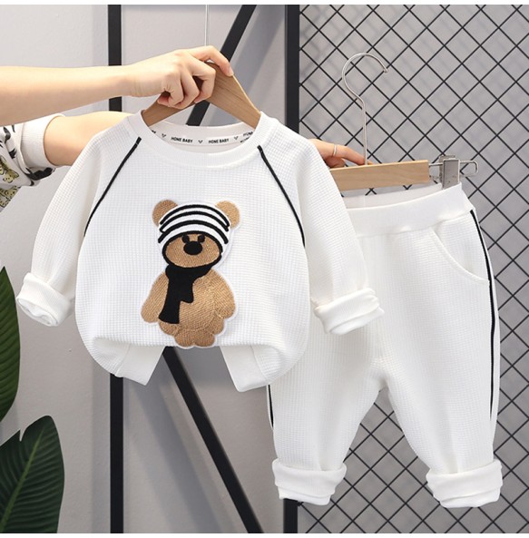 New Arrival Baby Boys Cartoon Bear Hoody T Shirt Pants Clothing Sets Toddler Kids Spring Autumn Causal Sport Clothes Sets