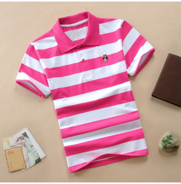 Kids Polo Shirts Summer Children's Short Sleeve Boys Top Polo Shirt Color Striped 2Y-12Y Teens Cotton Girls School Shirts