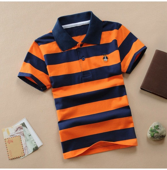 Kids Polo Shirts Summer Children's Short Sleeve Boys Top Polo Shirt Color Striped 2Y-12Y Teens Cotton Girls School Shirts