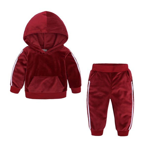 Baby Boys Girls Velvet Hooded Clothing Set Kids Jacket Coat Pants Suit for Sports Suits Tracksuits Toddler Children Clothes Set